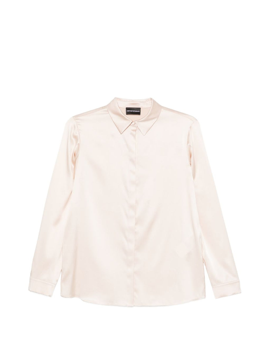 Emporio Armani Silk Shirt For Women Powder Pink Long Sleeve Button Front Luxurious Resortwear Essential