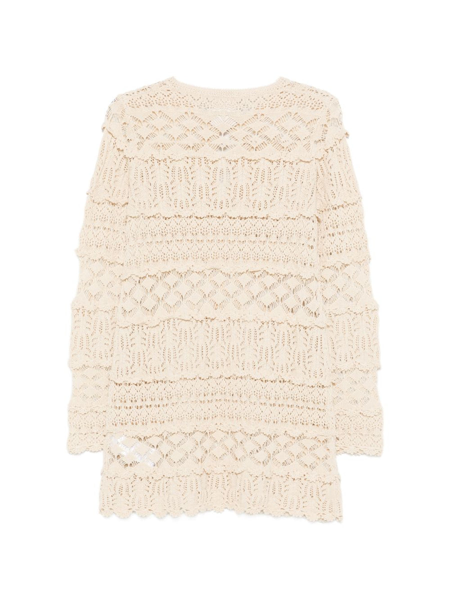 Semicouture Alvina Cotton Mini Dress White Openwork Detail For Women Effortless Day To Night Luxe