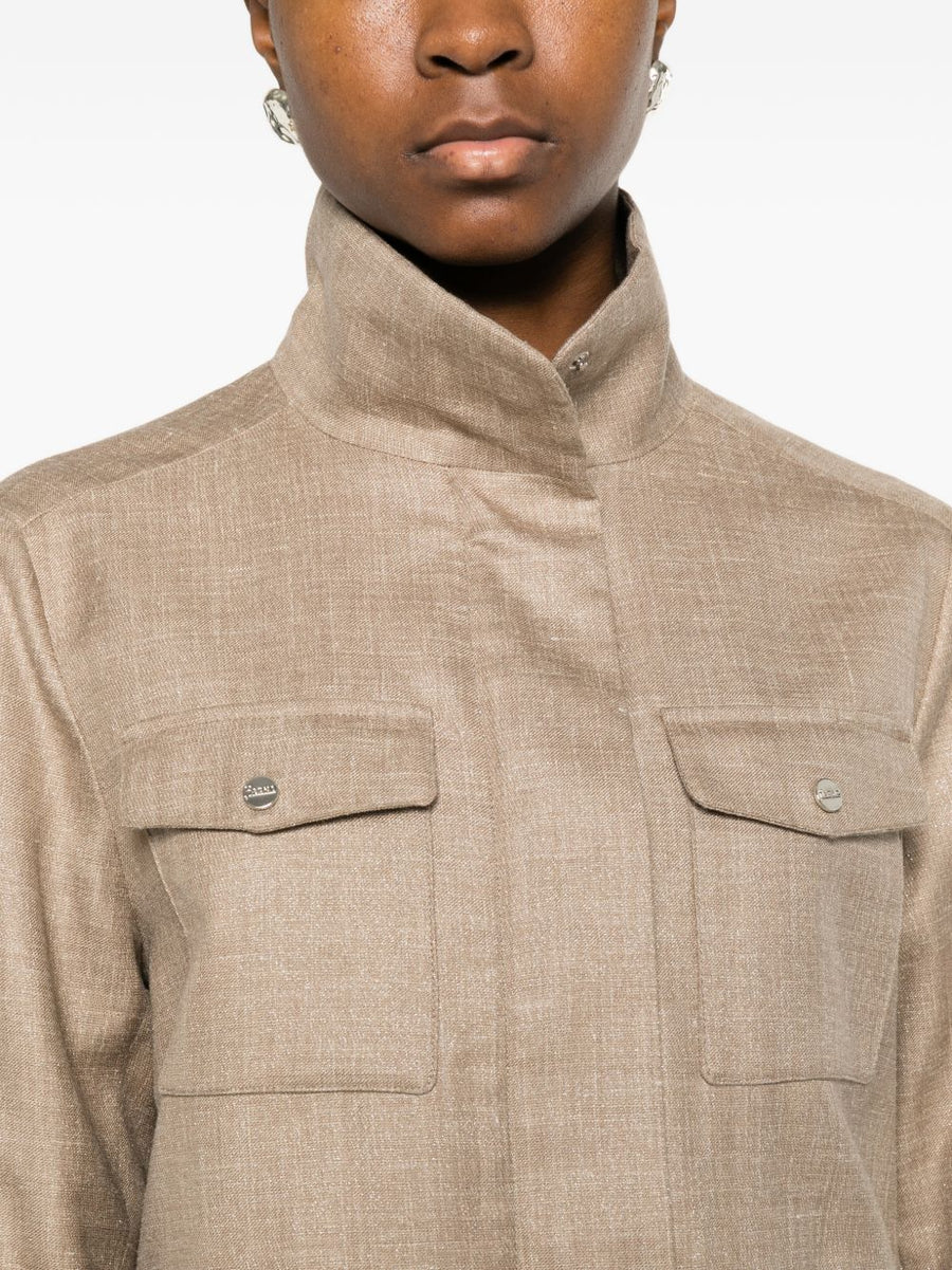 Herno Beige Field Jacket For Women With Chest And Front Pockets Button Front