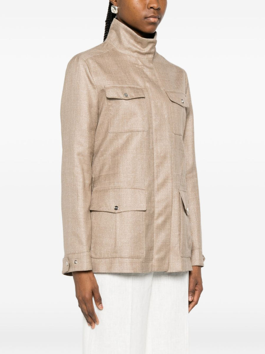 Herno Beige Field Jacket For Women With Chest And Front Pockets Button Front