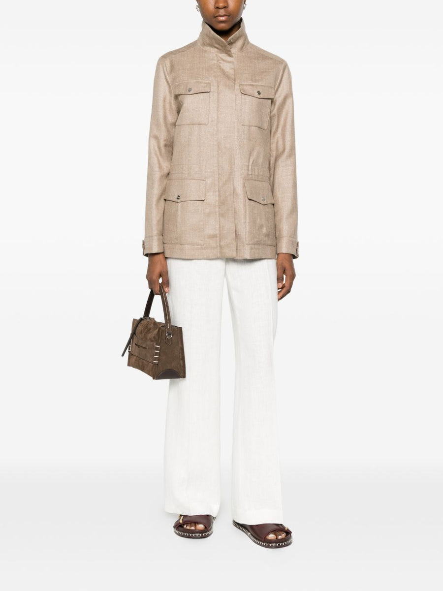 Herno Beige Field Jacket For Women With Chest And Front Pockets Button Front