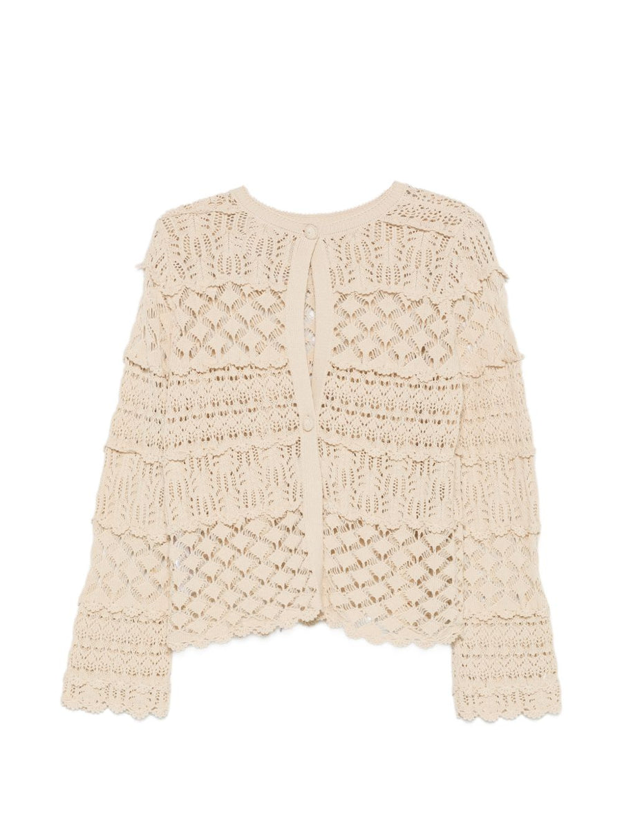 Semicouture Zilla Cotton Cardigan Lightweight Crochet Knit Tiered Silhouette for Women One Hundred Percent Cotton