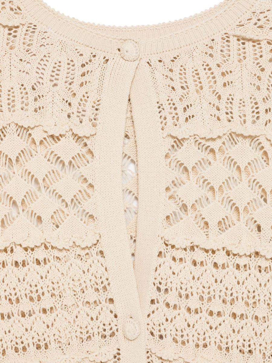 Semicouture Zilla Cotton Cardigan Lightweight Crochet Knit Tiered Silhouette for Women One Hundred Percent Cotton