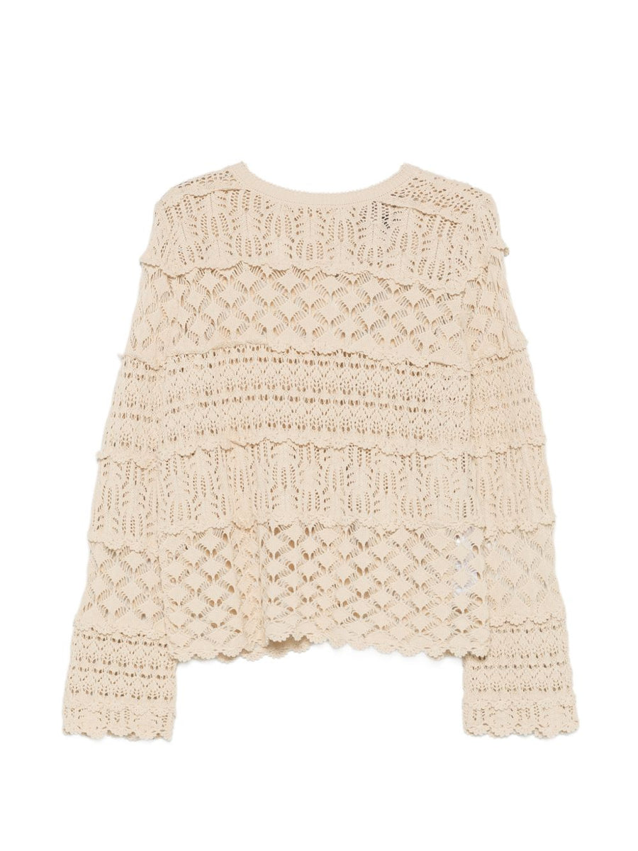 Semicouture Zilla Cotton Cardigan Lightweight Crochet Knit Tiered Silhouette for Women One Hundred Percent Cotton