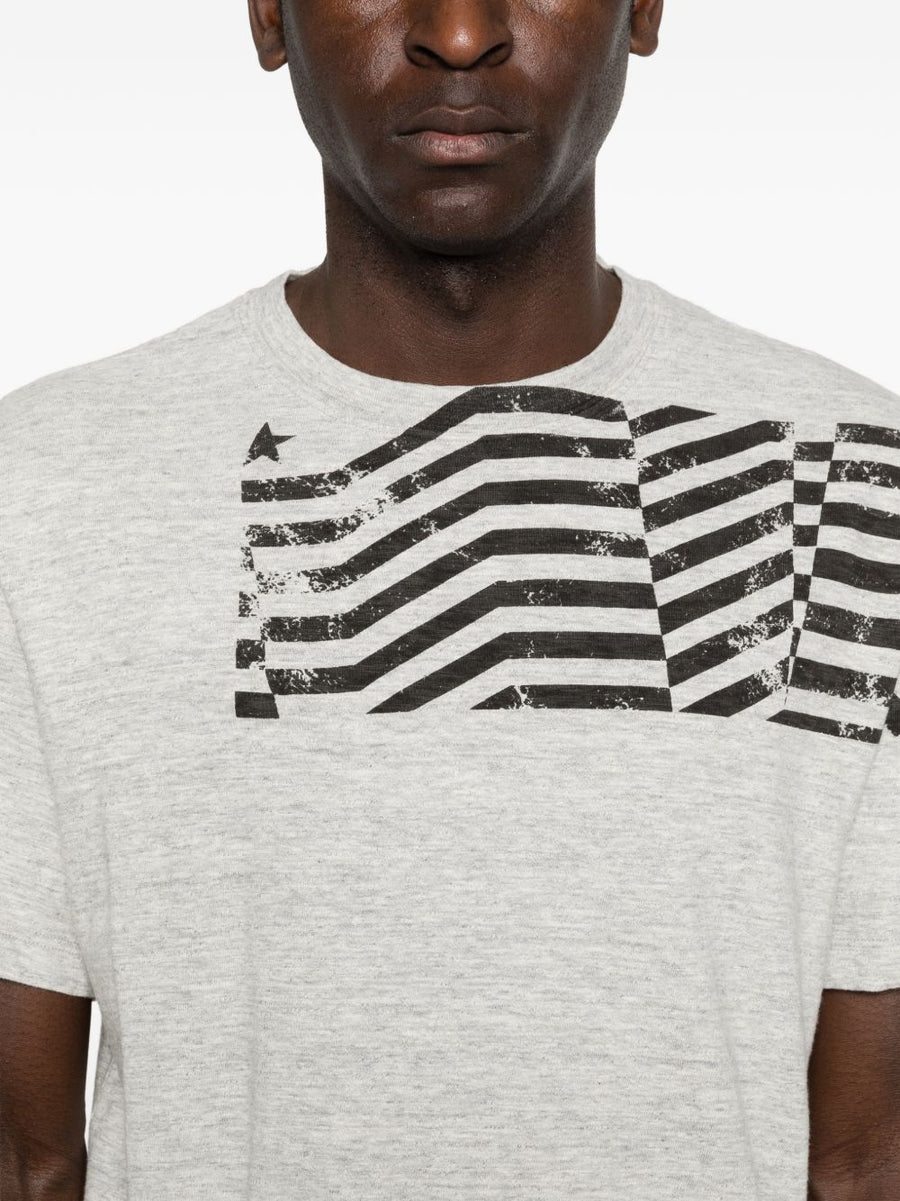 Golden Goose Printed Cotton T Shirt For Men With Grey Graphic Print Luxurious Casual Topwear