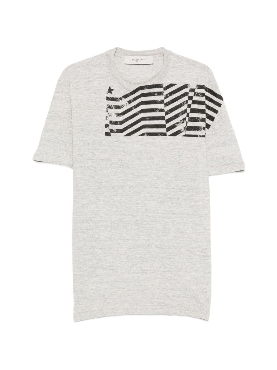 Golden Goose Printed Cotton T Shirt For Men With Grey Graphic Print Luxurious Casual Topwear