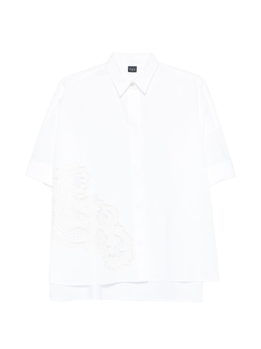 Fay Cotton Blouse White Lace Detail Layered Silhouette For Women Everyday Elegant Shirt Versatile Workwear Essential