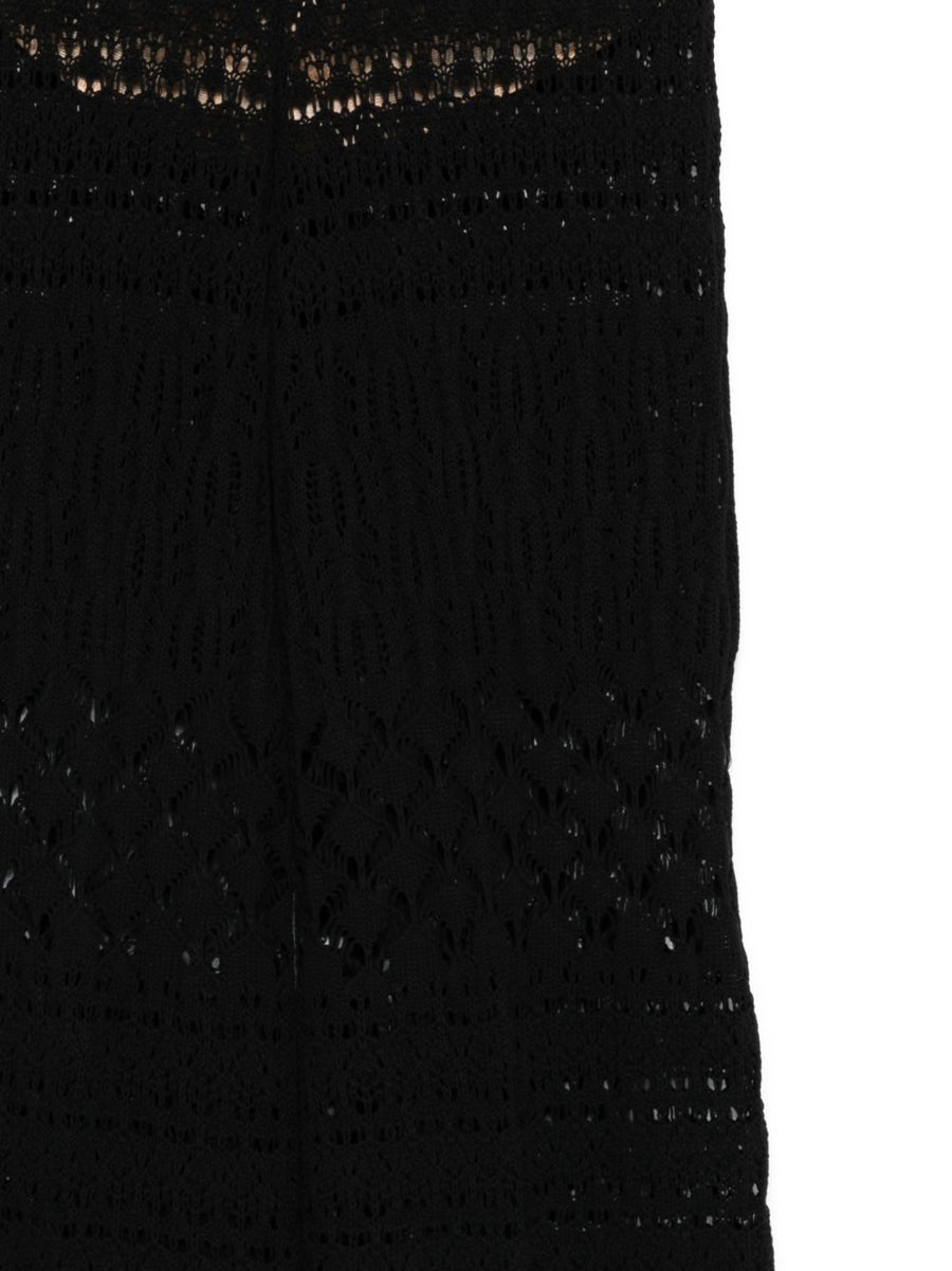 Semicouture Amalia Cotton Trousers For Women, Wide Leg Knit Construction, Scalloped Hem In Black