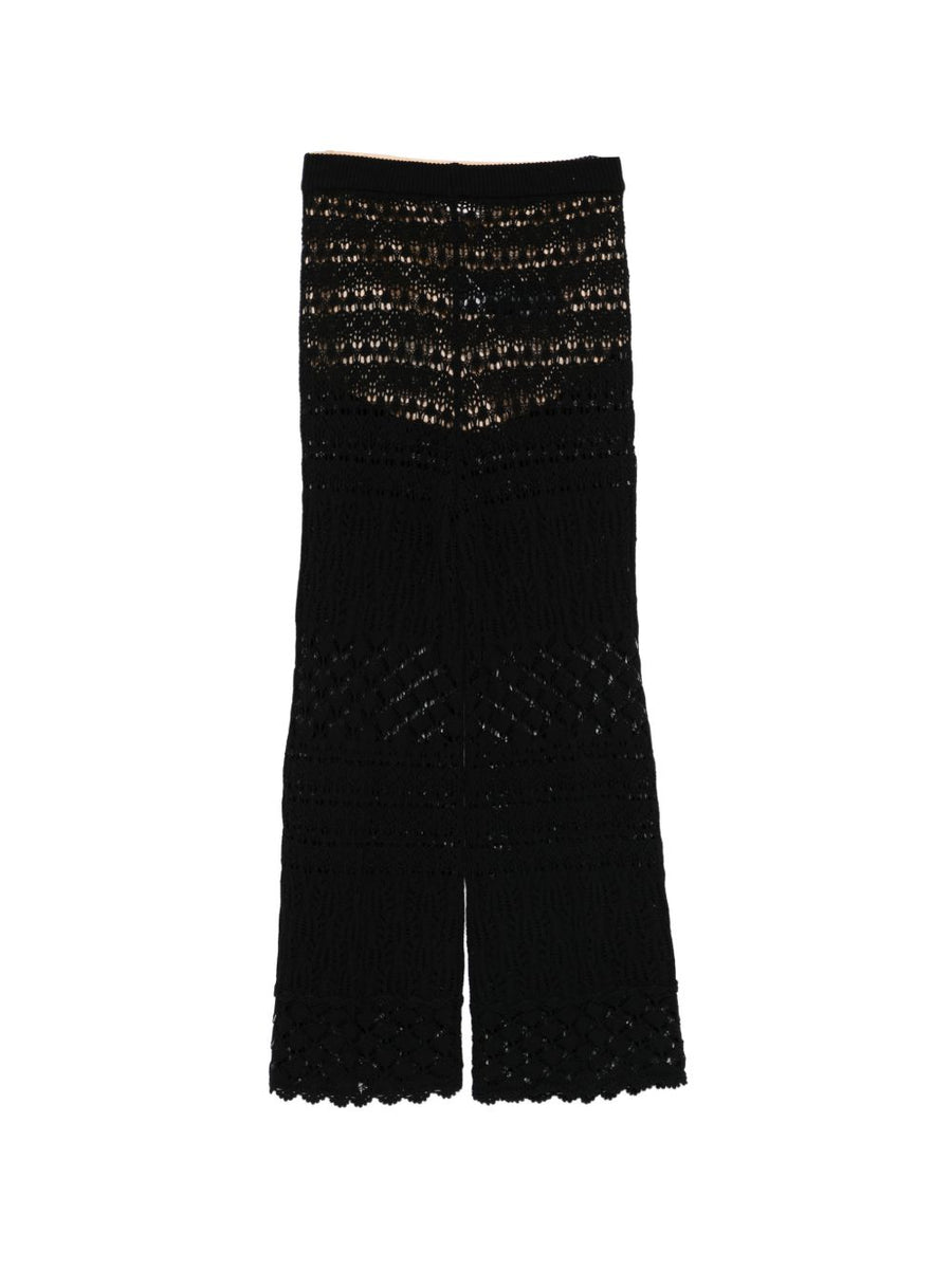 Semicouture Amalia Cotton Trousers For Women, Wide Leg Knit Construction, Scalloped Hem In Black