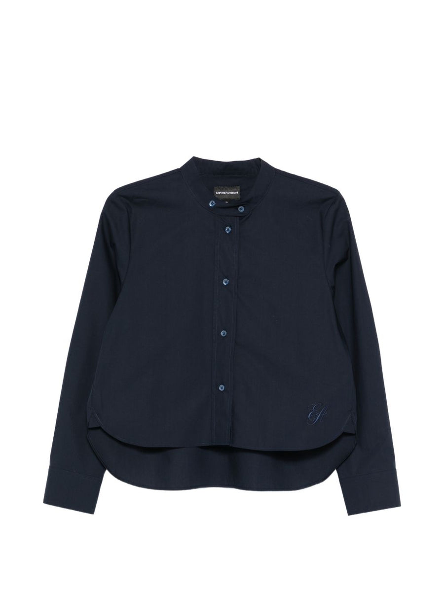 Emporio Armani Navy 100 Percent Cotton Shirt for Women Embroidered Luxury Smart Casual Wardrobe