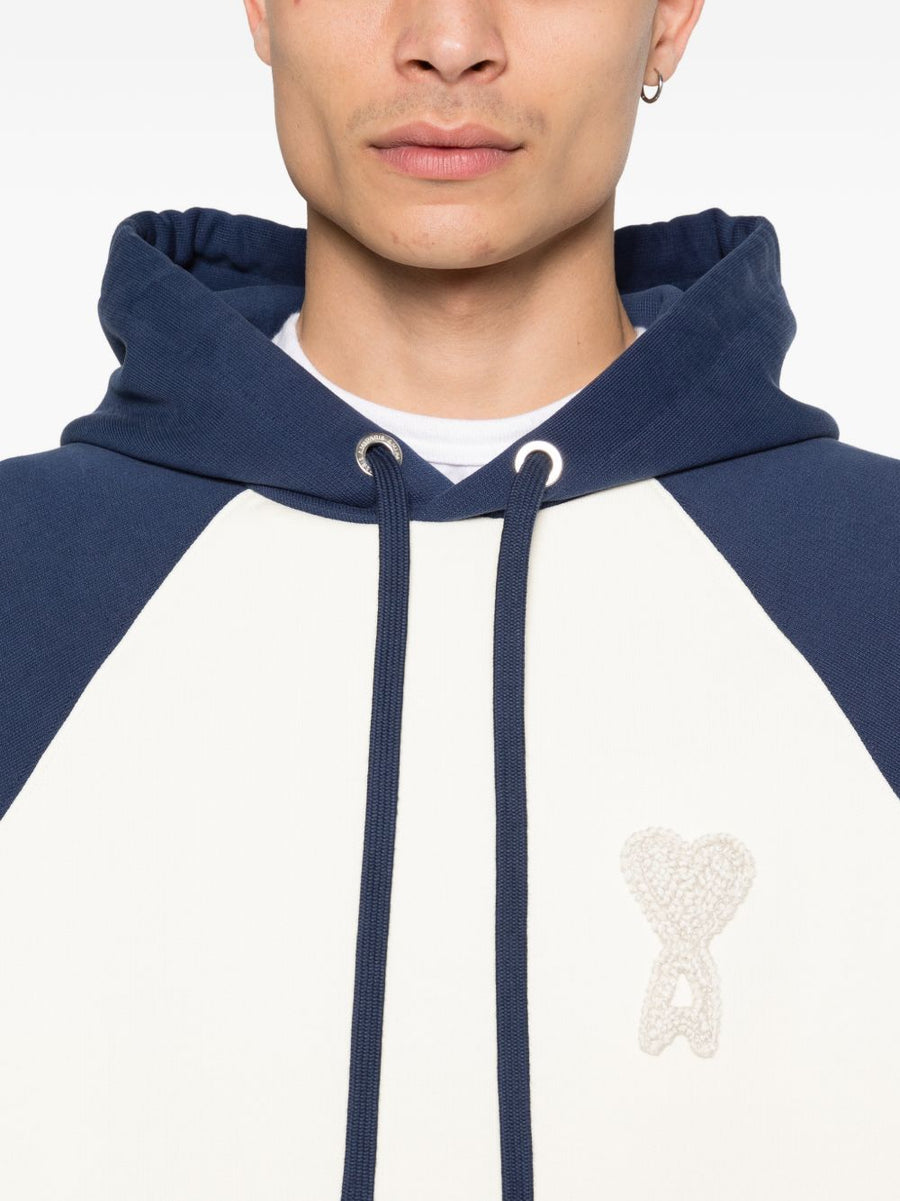 Ami Paris Ami De Coeur Cotton Hoodie For Men Navy Premium Embroidered Emblem Drawstring Hood