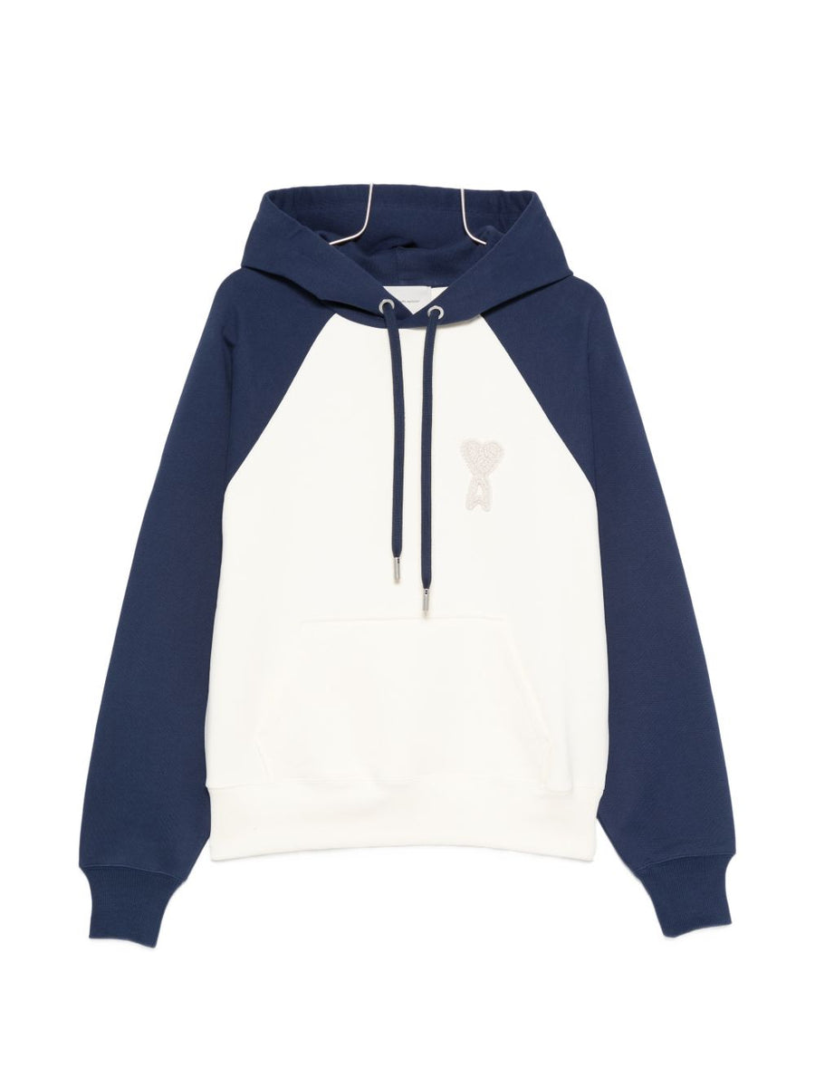 Ami Paris Ami De Coeur Cotton Hoodie For Men Navy Premium Embroidered Emblem Drawstring Hood