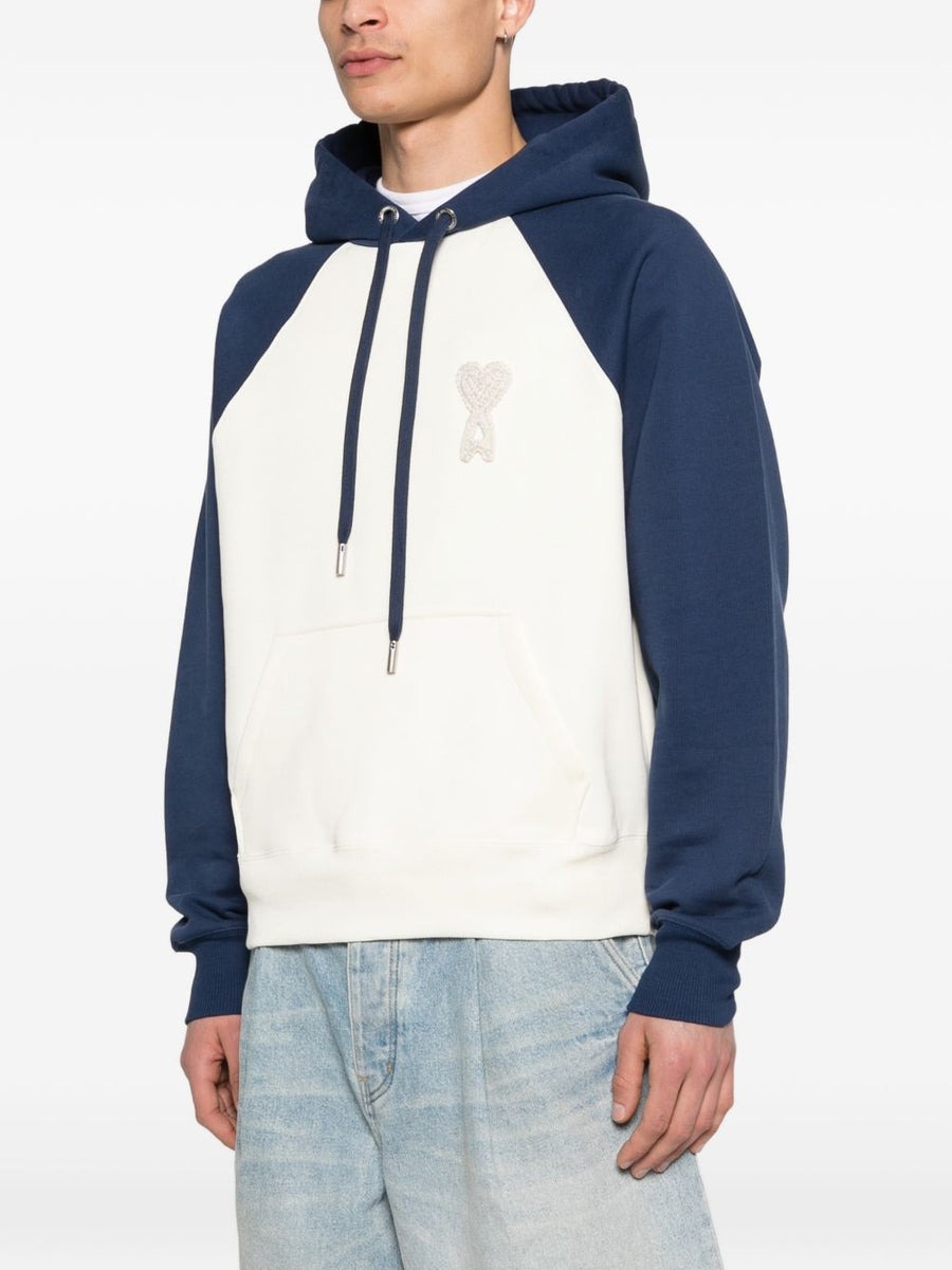 Ami Paris Ami De Coeur Cotton Hoodie For Men Navy Premium Embroidered Emblem Drawstring Hood