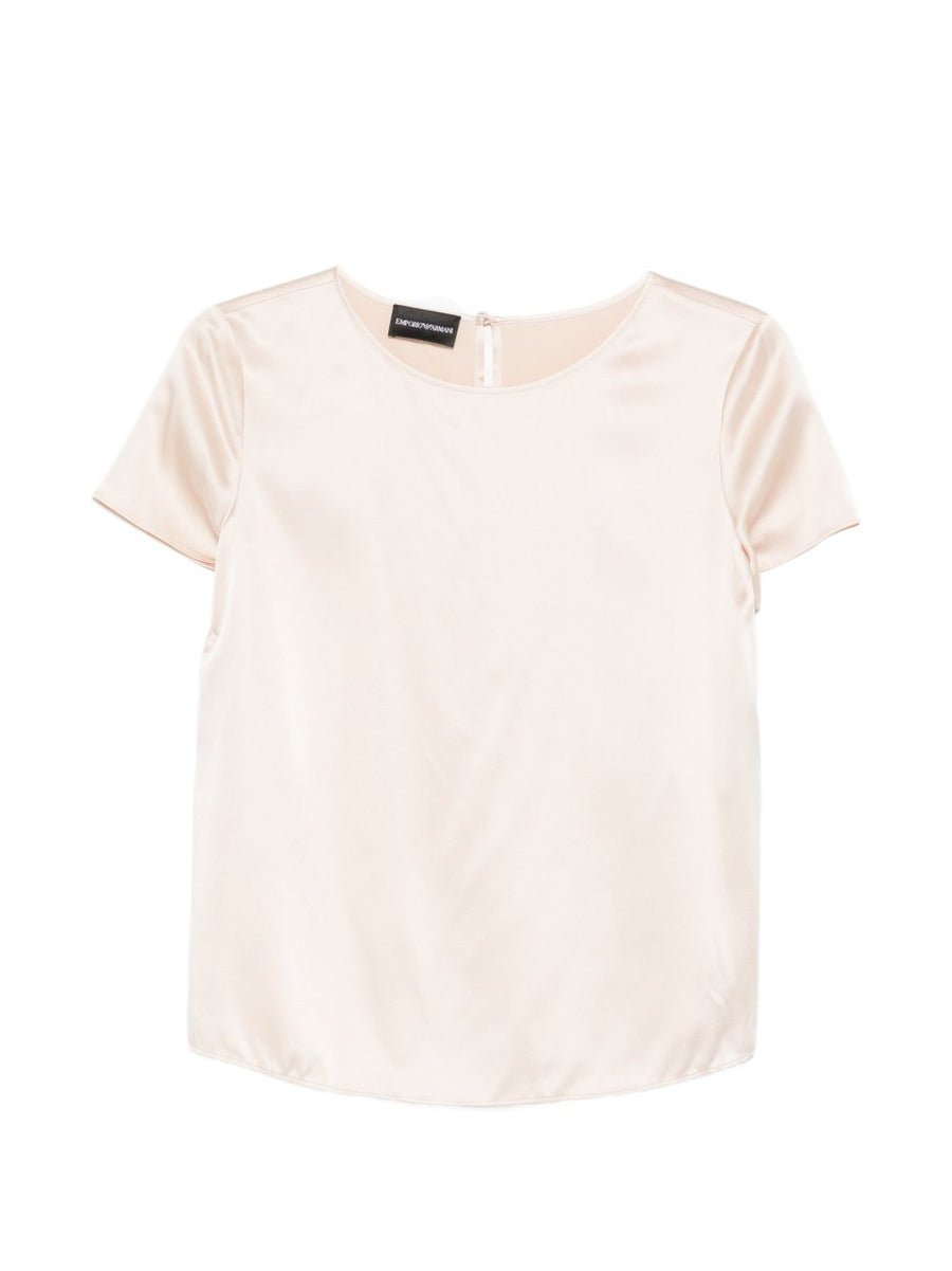 Emporio Armani Silk Top For Women Quiet Luxury Resort Wear With Powder Detail Beige