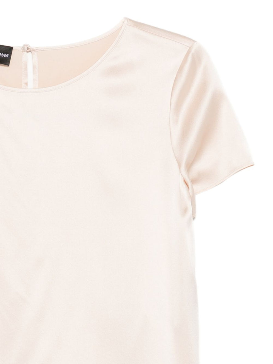 Emporio Armani Silk Top For Women Quiet Luxury Resort Wear With Powder Detail Beige