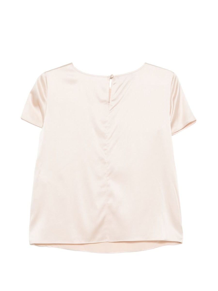 Emporio Armani Silk Top For Women Quiet Luxury Resort Wear With Powder Detail Beige
