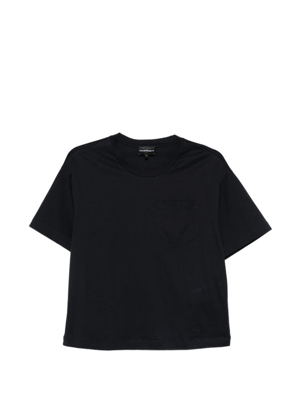 Emporio Armani Logo Cotton T Shirt Navy 100 Percent Cotton Chest Pocket Luxury For Women