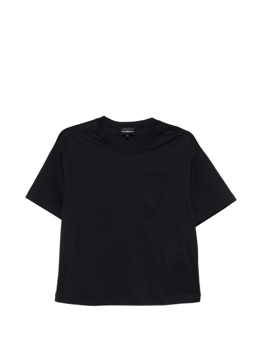 Emporio Armani Logo Cotton T Shirt Navy 100 Percent Cotton Chest Pocket Luxury For Women