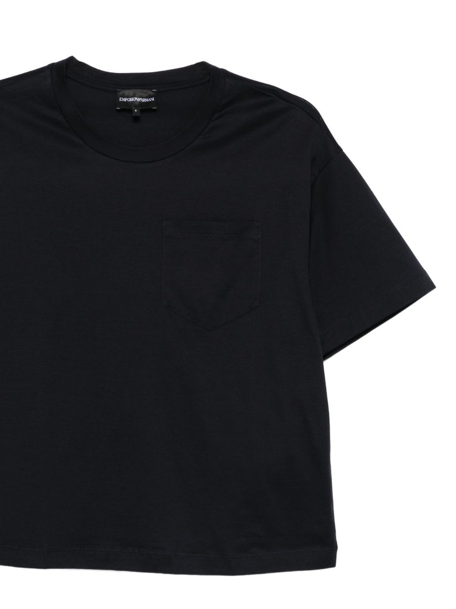 Emporio Armani Logo Cotton T Shirt Navy 100 Percent Cotton Chest Pocket Luxury For Women