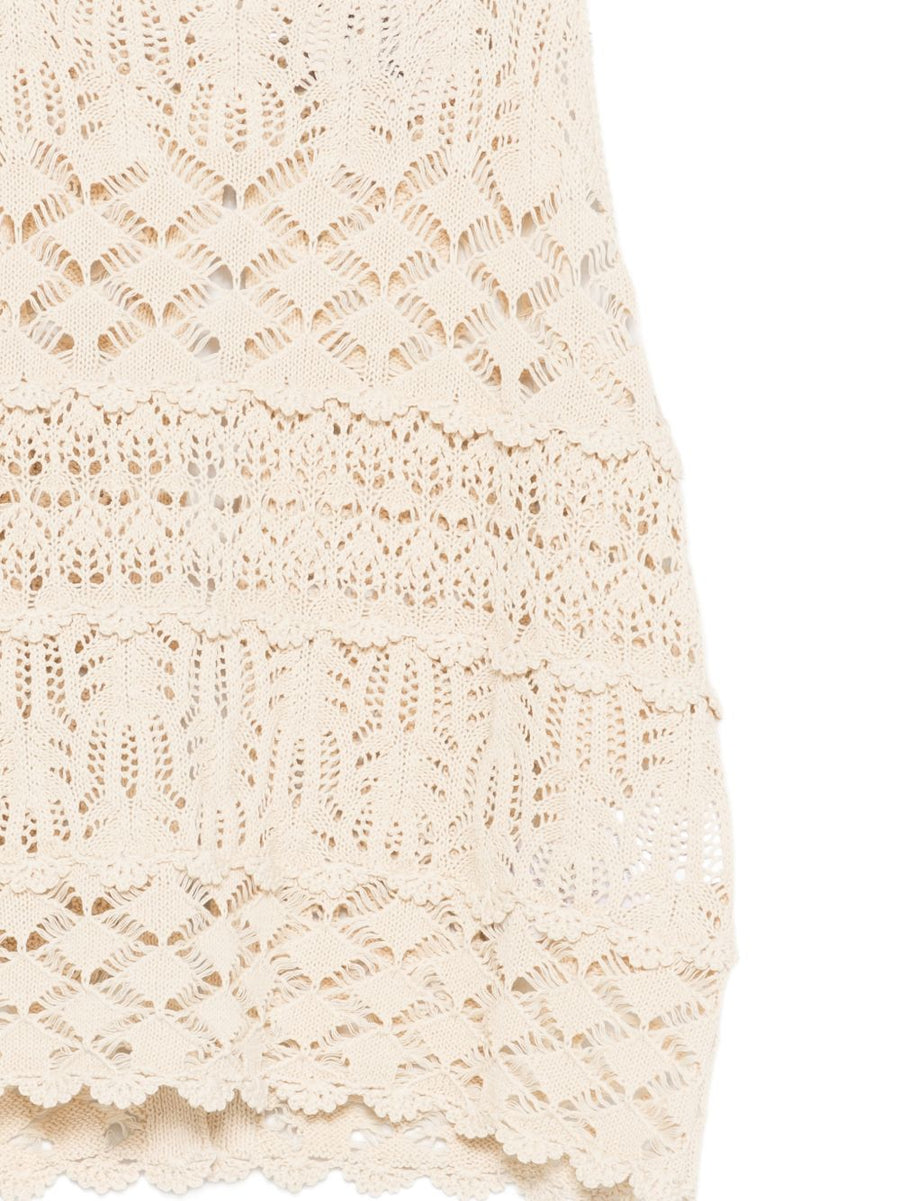 Semicouture Shelley White Cotton Tank Top Openwork Knit Tiered Sleeveless