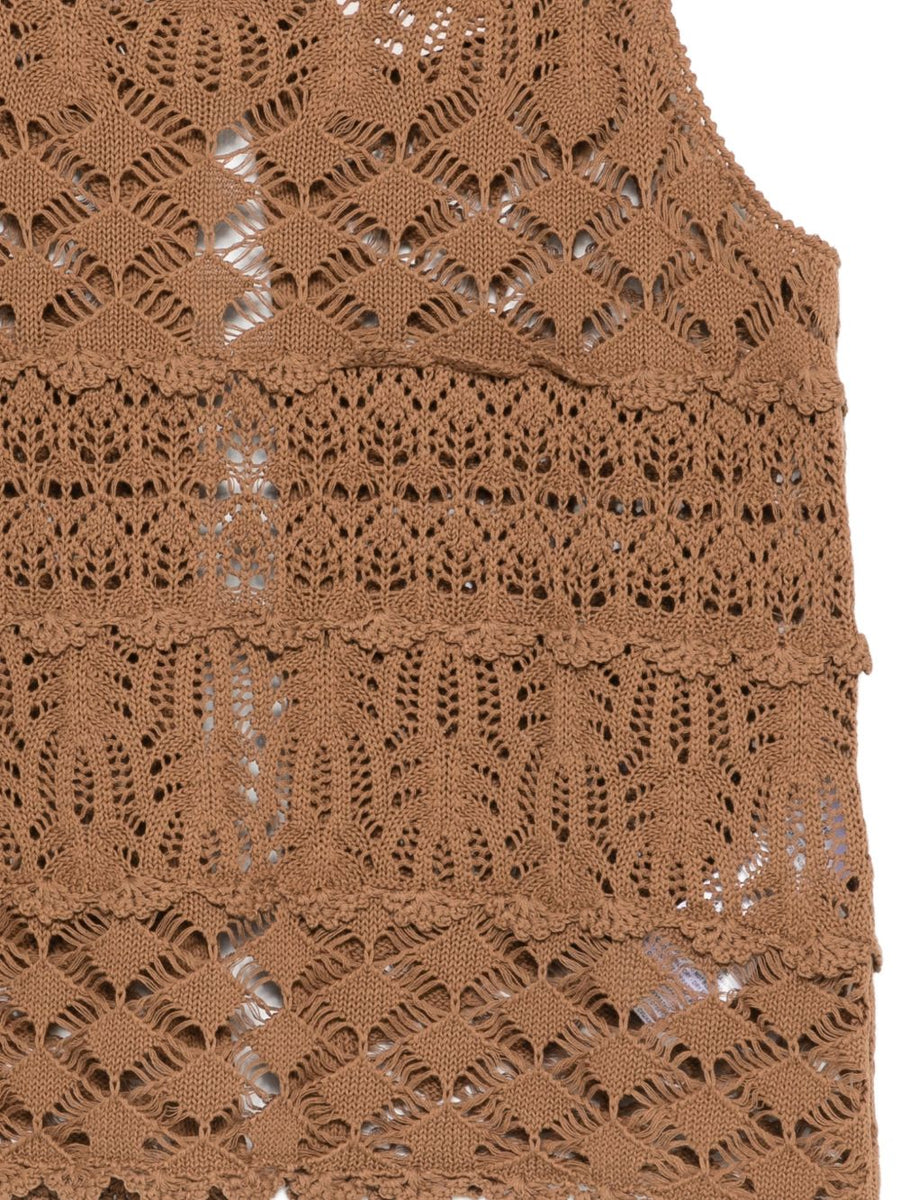 Semicouture Shelley Cotton Tank Top For Women Lightweight Beige Openwork Knit Summer