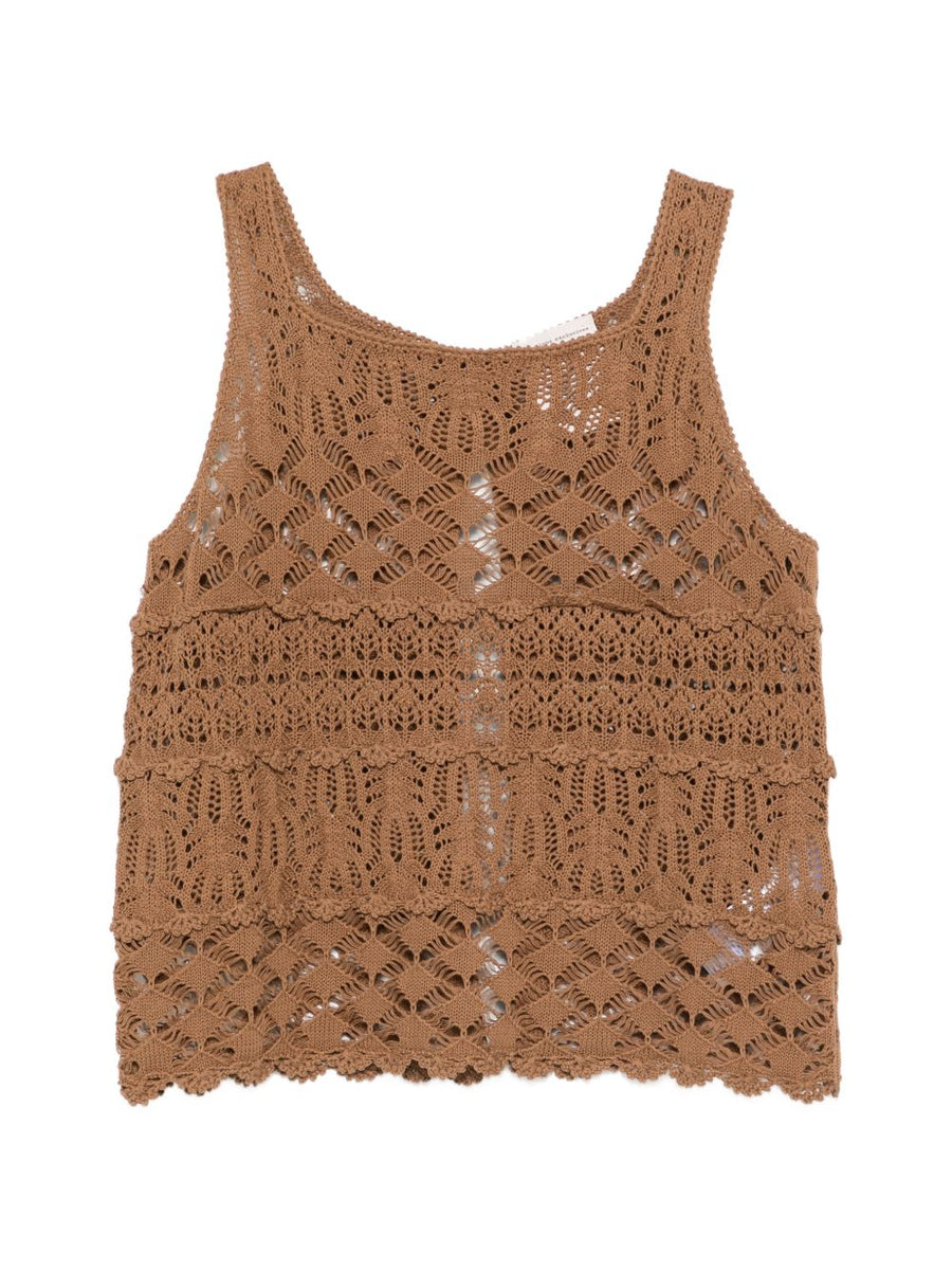Semicouture Shelley Cotton Tank Top For Women Lightweight Beige Openwork Knit Summer