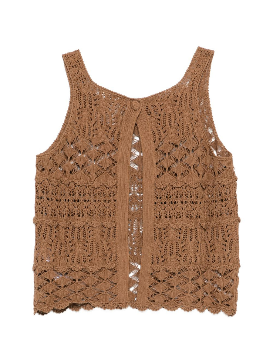 Semicouture Shelley Cotton Tank Top For Women Lightweight Beige Openwork Knit Summer