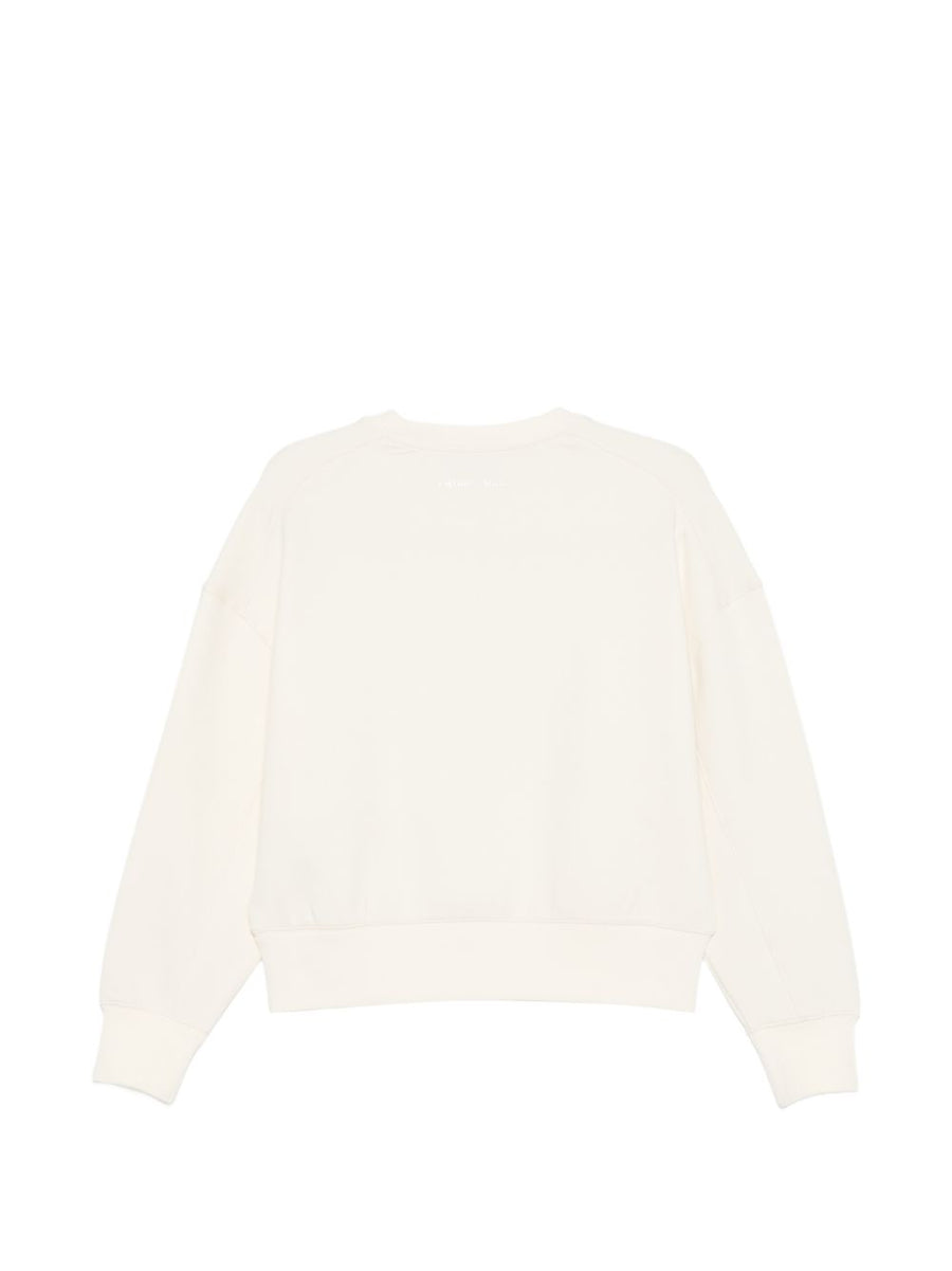 Emporio Armani Women Cotton Crewneck Sweatshirt in Ecru with Subtle Embroidery Luxury Everyday Topwear