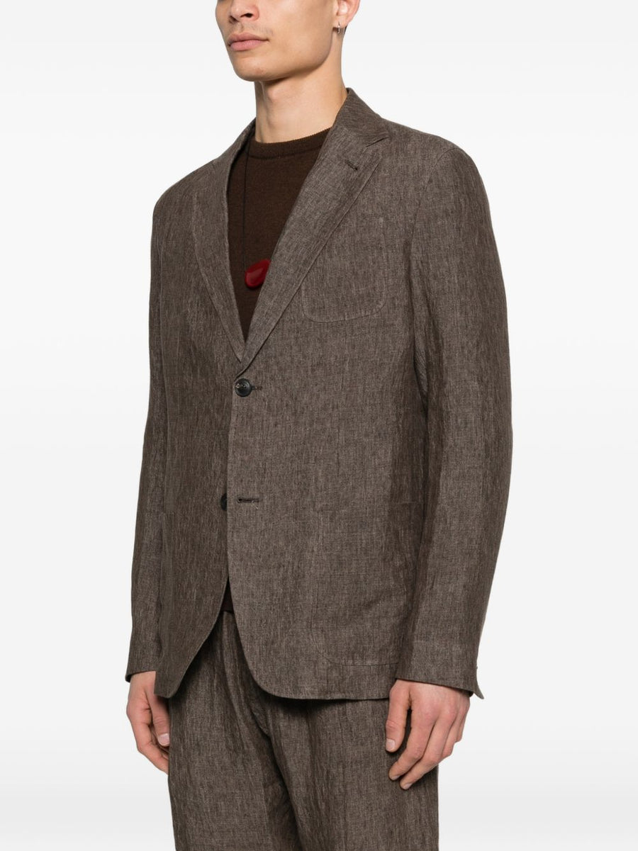 Emporio Armani Linen Single-Breasted Blazer For Men Breathable 100 Percent Linen Brown Smart Casual Spring Summer