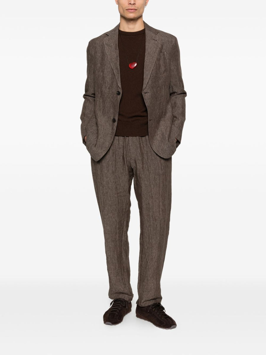 Emporio Armani Linen Single-Breasted Blazer For Men Breathable 100 Percent Linen Brown Smart Casual Spring Summer