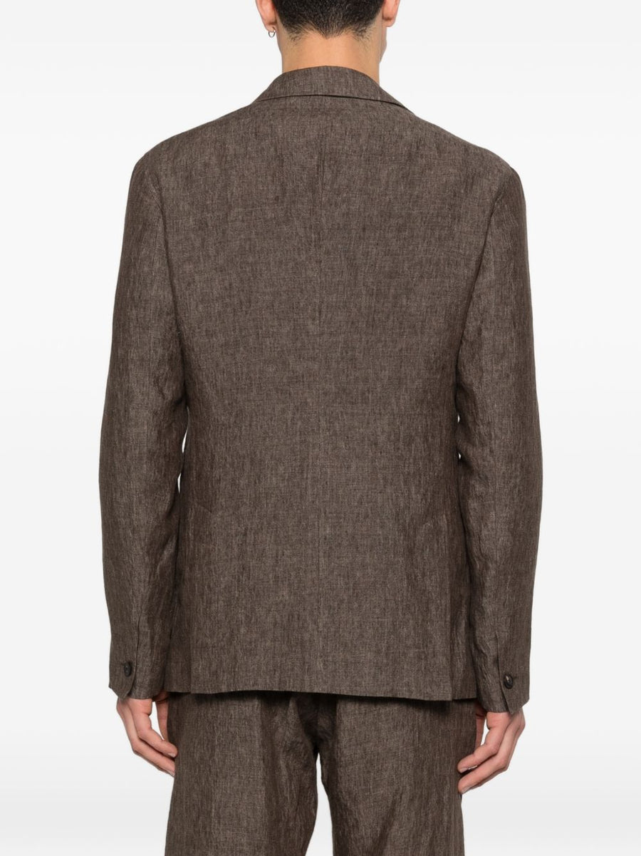 Emporio Armani Linen Single-Breasted Blazer For Men Breathable 100 Percent Linen Brown Smart Casual Spring Summer