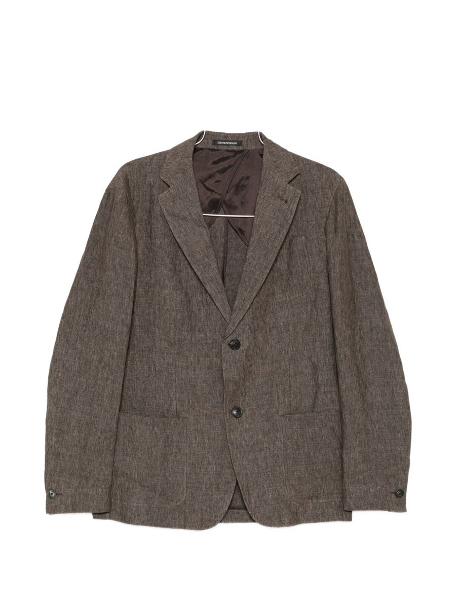 Emporio Armani Linen Single-Breasted Blazer For Men Breathable 100 Percent Linen Brown Smart Casual Spring Summer