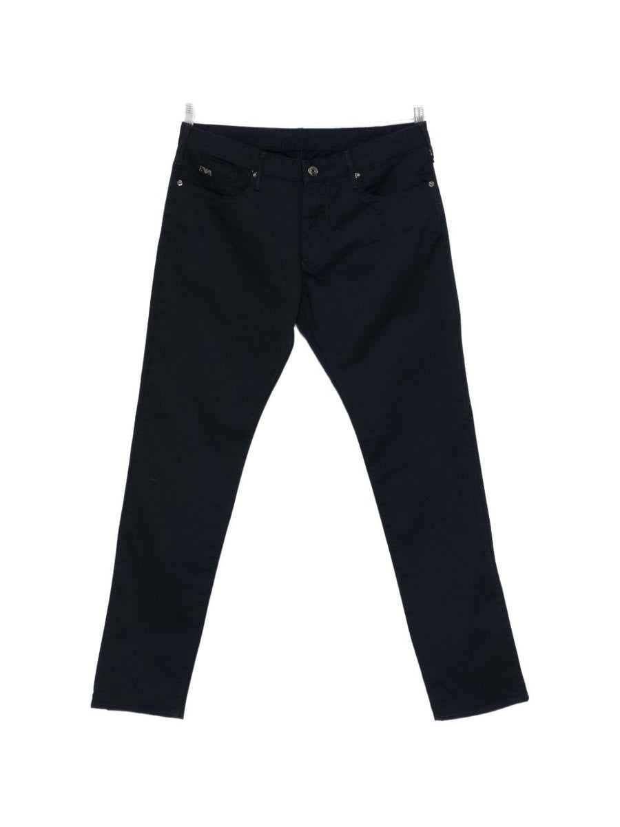 Emporio Armani Navy Denim Jeans With Logo Plaque Five Pockets