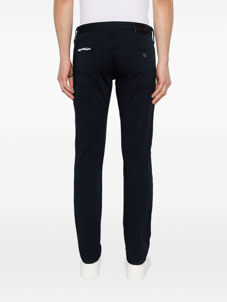 Emporio Armani Navy Denim Jeans With Logo Plaque Five Pockets