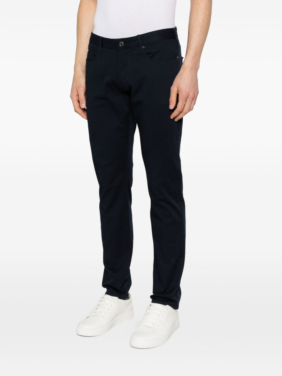 Emporio Armani Navy Denim Jeans With Logo Plaque Five Pockets