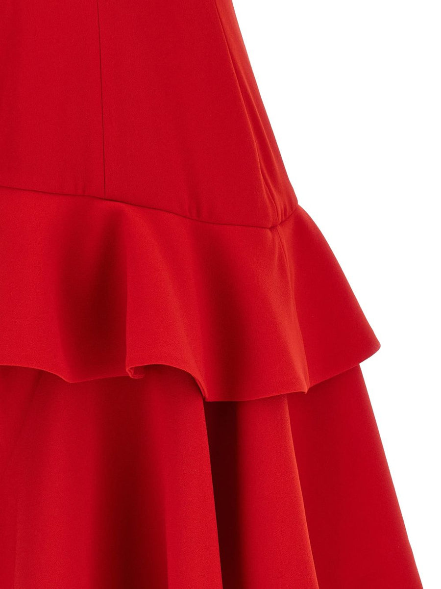 Catalina Red Asymmetric Long Dress For Women With Draped Silhouette Polyester Maxi Evening Gown Versatile Style
