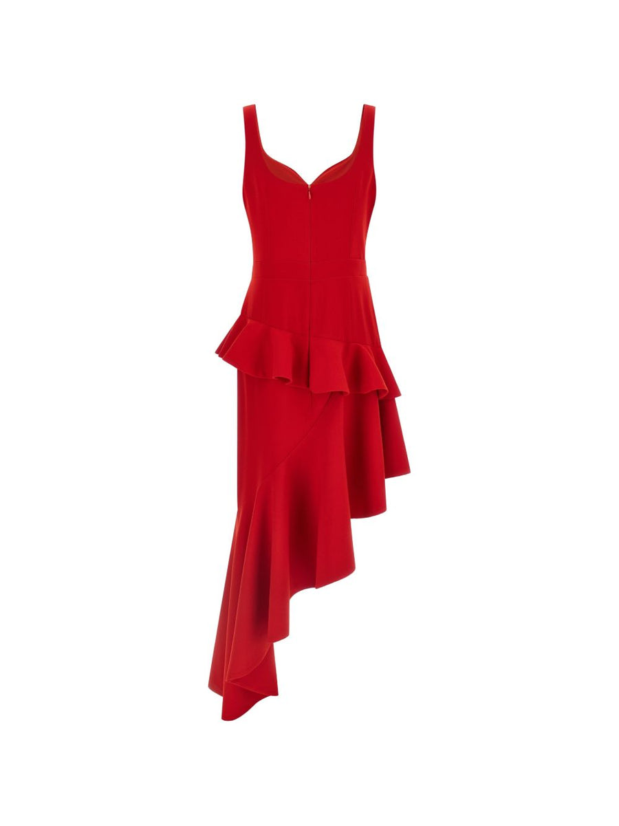Catalina Red Asymmetric Long Dress For Women With Draped Silhouette Polyester Maxi Evening Gown Versatile Style