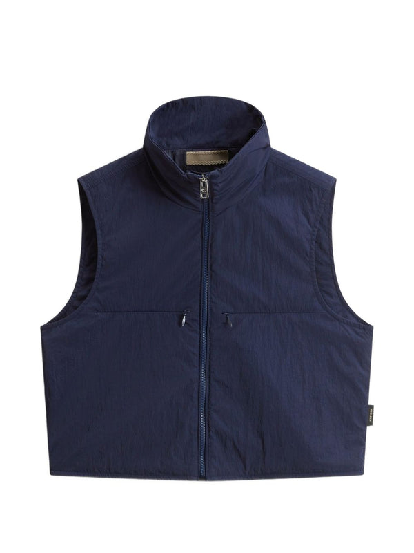 Woolrich Nylon Zip Vest For Women Lightweight Versatile Layer With Chest Pockets Navy