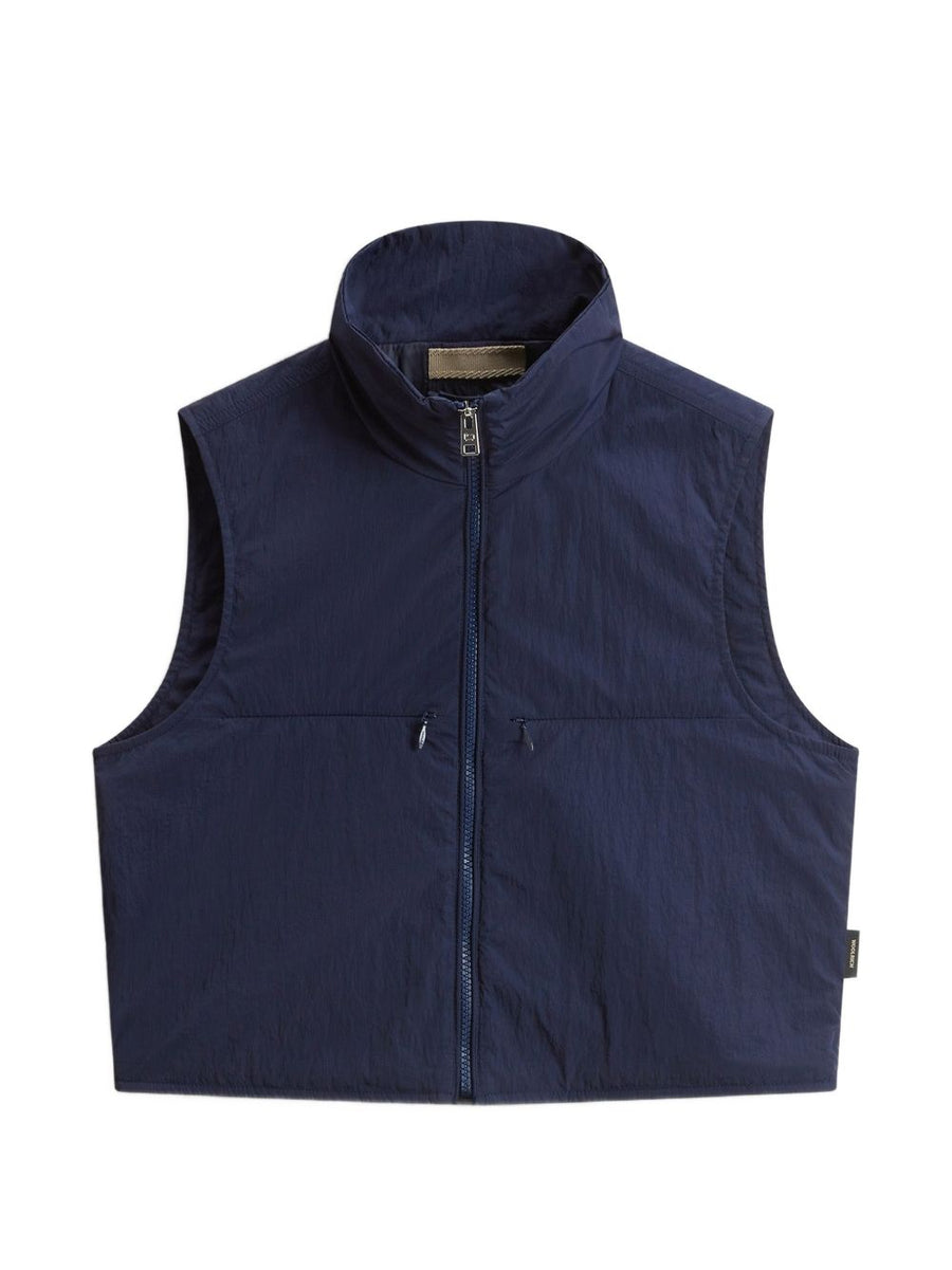 Woolrich Nylon Zip Vest For Women Lightweight Versatile Layer With Chest Pockets Navy
