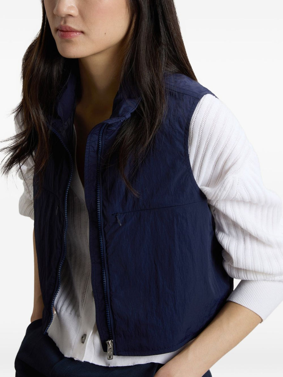 Woolrich Nylon Zip Vest For Women Lightweight Versatile Layer With Chest Pockets Navy