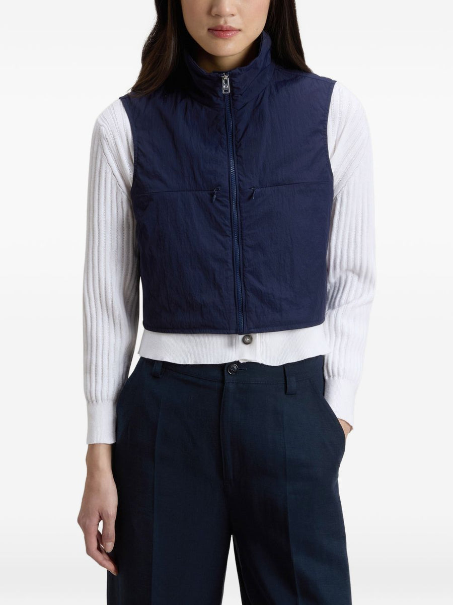 Woolrich Nylon Zip Vest For Women Lightweight Versatile Layer With Chest Pockets Navy