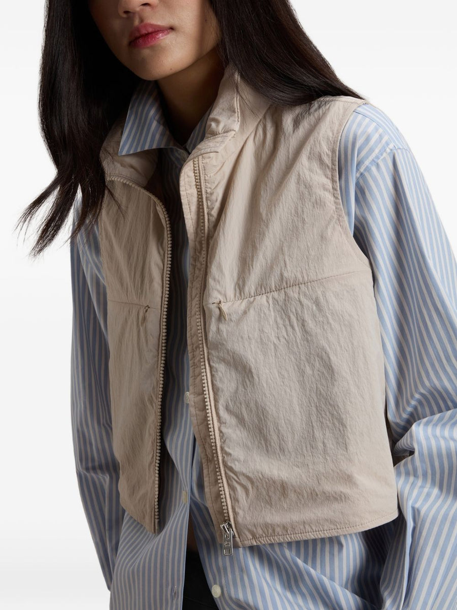 Woolrich Nylon Zipped Vest For Women Lightweight Beige Polyamide Layering Piece With Front Zip Pockets