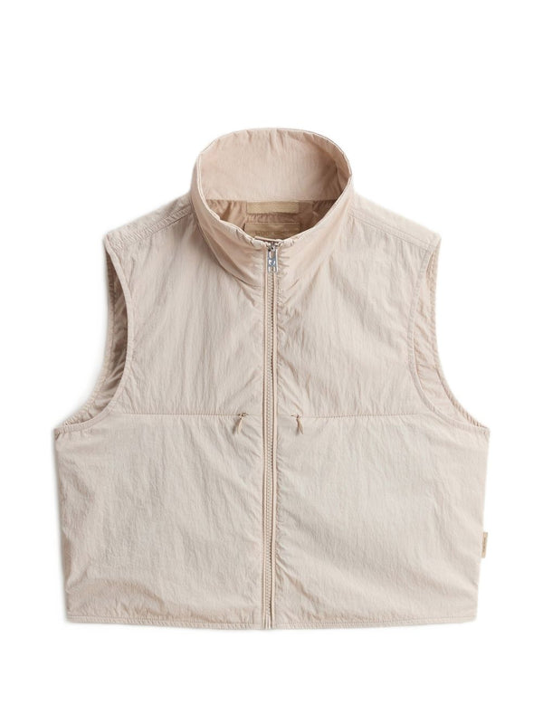 Woolrich Nylon Zipped Vest For Women Lightweight Beige Polyamide Layering Piece With Front Zip Pockets