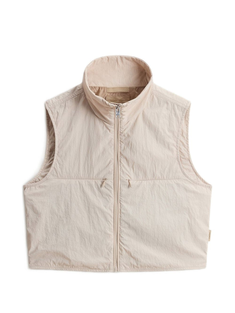 Woolrich Nylon Zipped Vest For Women Lightweight Beige Polyamide Layering Piece With Front Zip Pockets