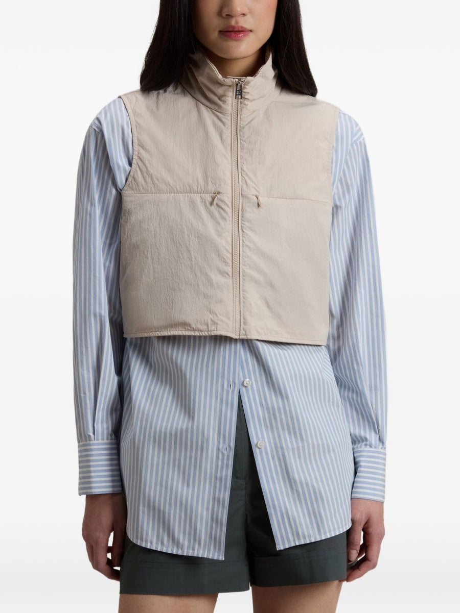 Woolrich Nylon Zipped Vest For Women Lightweight Beige Polyamide Layering Piece With Front Zip Pockets
