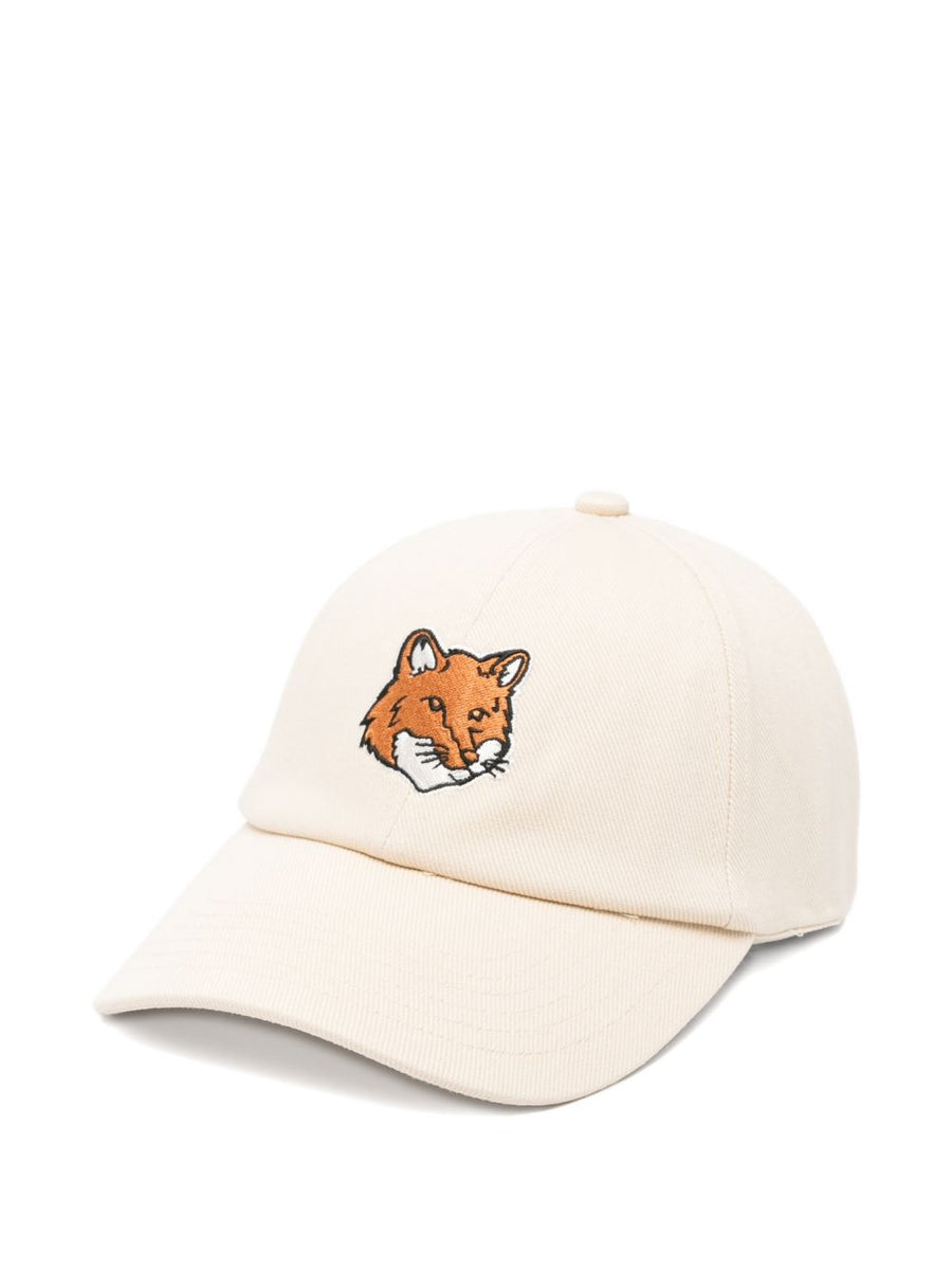Maison Kitsuné Fox Head Baseball Cap Ivory Cotton With Adjustable Buckle For Men
