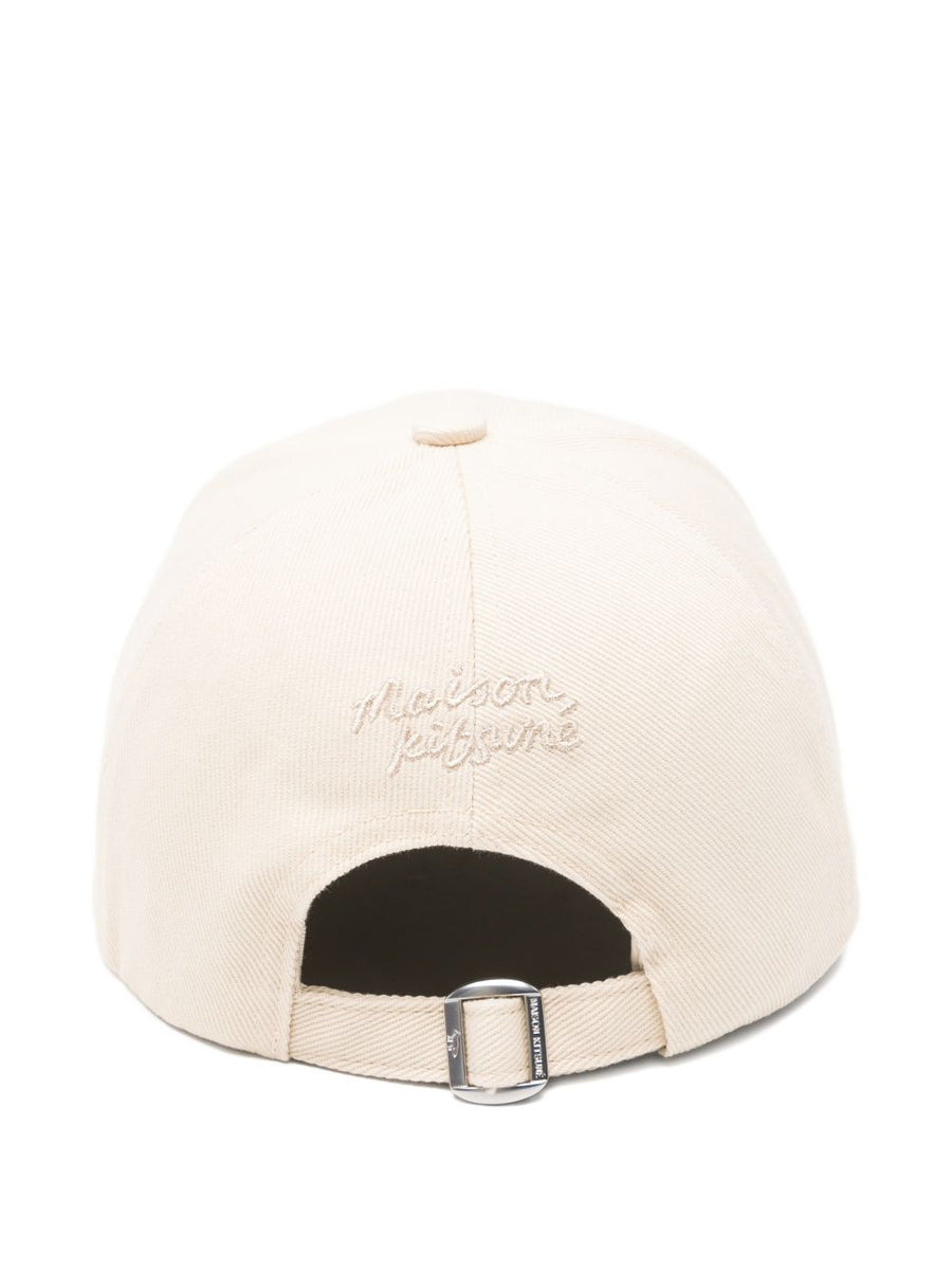 Maison Kitsuné Fox Head Baseball Cap Ivory Cotton With Adjustable Buckle For Men