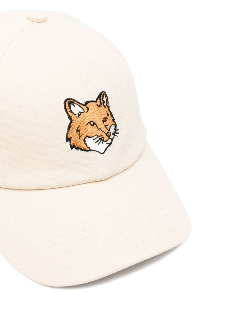 Maison Kitsuné Fox Head Baseball Cap Ivory Cotton With Adjustable Buckle For Men