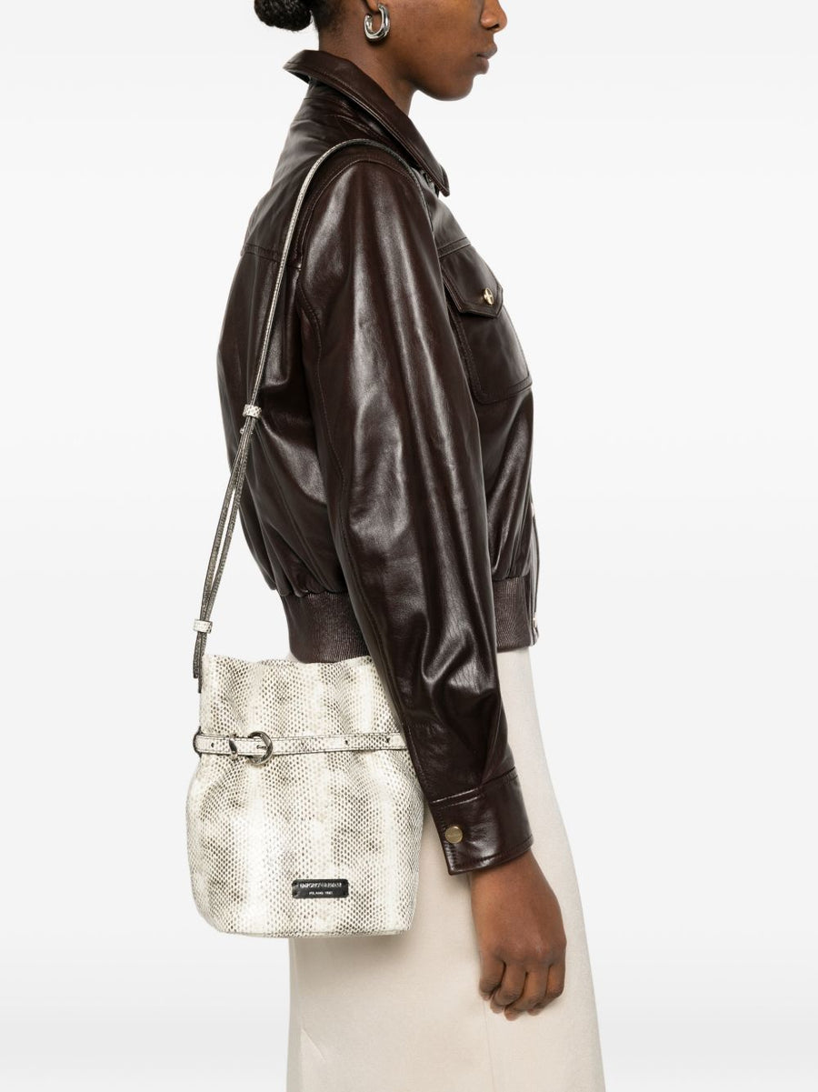 Emporio Armani Exclusive Python Print Leather Bucket Bag for Women With Adjustable Crossbody Strap