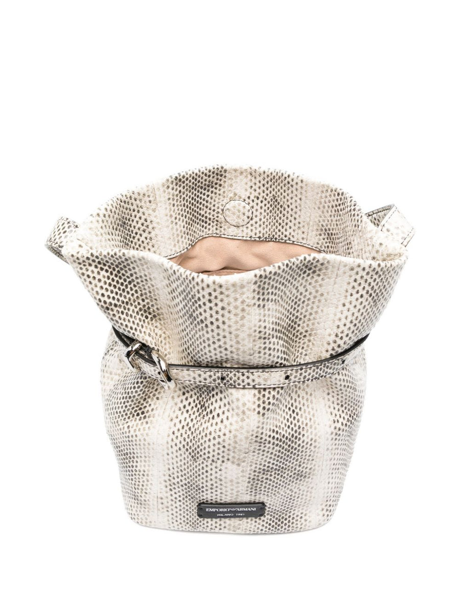 Emporio Armani Exclusive Python Print Leather Bucket Bag for Women With Adjustable Crossbody Strap